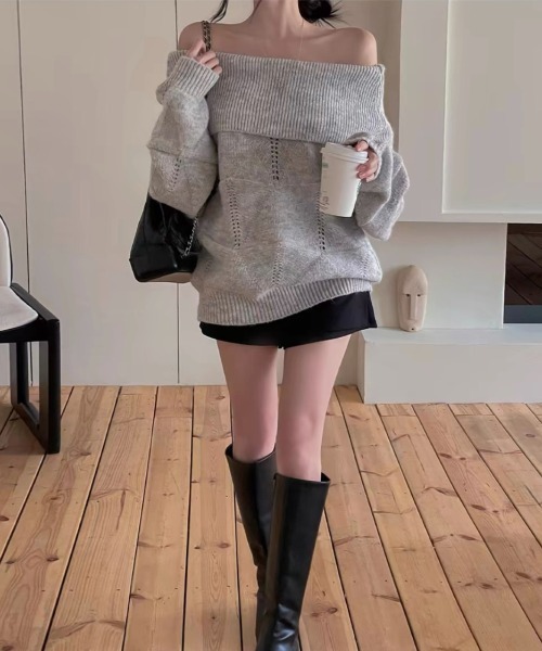 Vipoa（ヴィポア）の「loose off shoulder knit（ニット/セーター・レディース・アイボリー/グレー・FREE）」の18枚目の写真