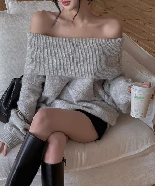 Vipoa（ヴィポア）の「loose off shoulder knit（ニット/セーター・レディース・アイボリー/グレー・FREE）」の17枚目の写真