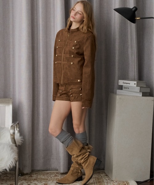 HEIREN(ヘイレーン)の「スエードナポレオンジャケット(ノーカラージャケット・レディース・ブラウン/カーキ・FREE)」の12枚目の写真