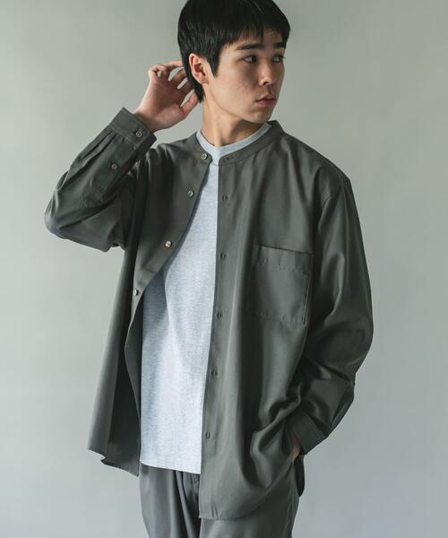 URBAN RESEARCH DOORS(アーバンリサーチドアーズ)の「ウール混ミニヘリンボーンワイドバンドシャツ(シャツ/ブラウス・メンズ・チャコールグレー/ブラウン/グリーン系その他・LARGE/MEDIUM)」の9枚目の写真