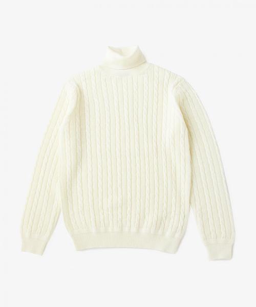 UNITED ARROWS(ユナイテッドアローズ)の「BAS ケーブル タートルネック◆(ニット/セーター・メンズ・ホワイト/ブラック/マスタード/ネイビー・LARGE/MEDIUM/SMALL/X-LARGE)」の2枚目の写真