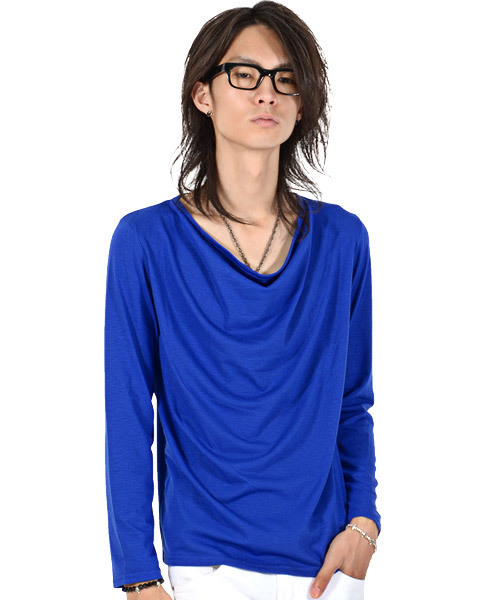 LUXSTYLE（ラグスタイル）の「ドレープ無地ロンＴ（Tシャツ/カットソー・メンズ・杢グレー/チャコール/ロイヤルブルー/ワインレッド/グレー/ホワイト/ダークブラウン/パープル/ブラック/ネイビー/モカ・M/XL/L/XXL）」の9枚目の写真