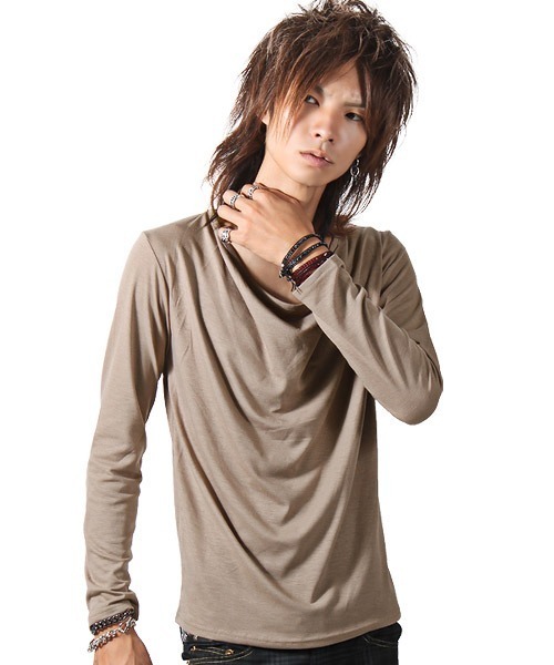 LUXSTYLE（ラグスタイル）の「ドレープ無地ロンＴ（Tシャツ/カットソー・メンズ・杢グレー/チャコール/ロイヤルブルー/ワインレッド/グレー/ホワイト/ダークブラウン/パープル/ブラック/ネイビー/モカ・M/XL/L/XXL）」の7枚目の写真