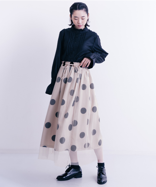 merlot plus（メルロープリュス）の「フロッキー大ドットチュールスカート2466（スカート・レディース・アイボリー/ブラック/パープル・FREE）」の5枚目の写真