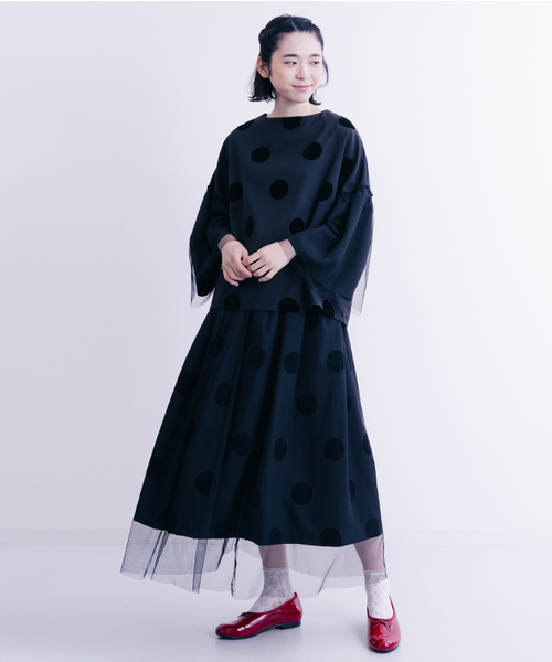 merlot plus（メルロープリュス）の「フロッキー大ドットチュールスカート2466（スカート・レディース・アイボリー/ブラック/パープル・FREE）」の7枚目の写真