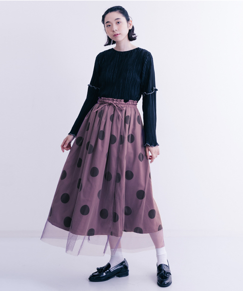 merlot plus（メルロープリュス）の「フロッキー大ドットチュールスカート2466（スカート・レディース・アイボリー/ブラック/パープル・FREE）」の8枚目の写真