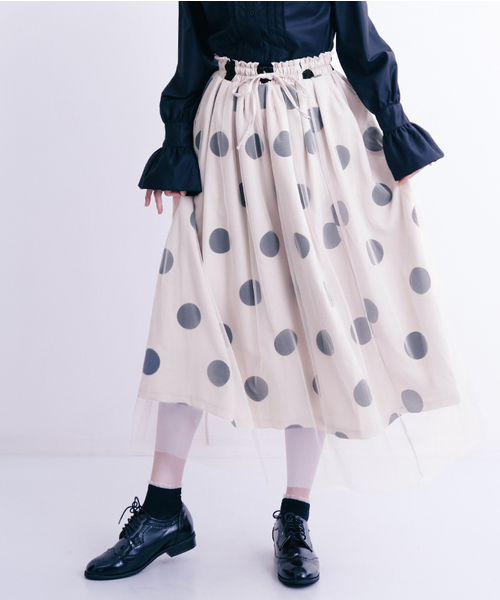 merlot plus（メルロープリュス）の「フロッキー大ドットチュールスカート2466（スカート・レディース・アイボリー/ブラック/パープル・FREE）」の16枚目の写真