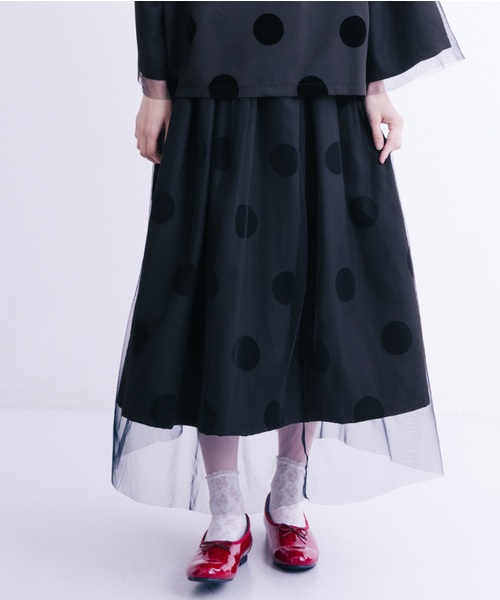 merlot plus（メルロープリュス）の「フロッキー大ドットチュールスカート2466（スカート・レディース・アイボリー/ブラック/パープル・FREE）」の18枚目の写真