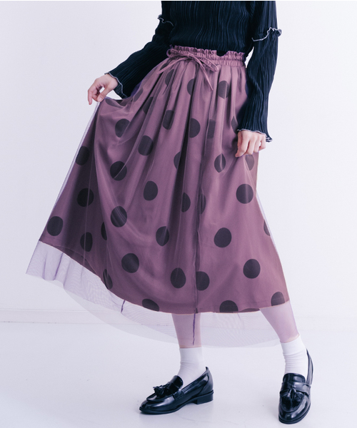 merlot plus（メルロープリュス）の「フロッキー大ドットチュールスカート2466（スカート・レディース・アイボリー/ブラック/パープル・FREE）」の17枚目の写真