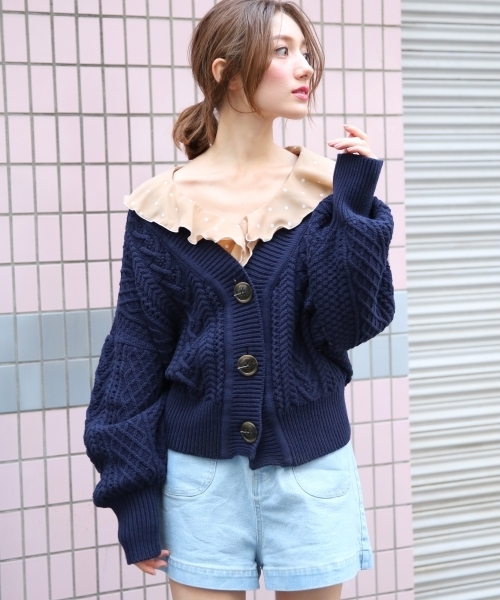 Heather(ヘザー)の「ケーブルボタンカーディガン 782814(カーディガン)」|ネイビー