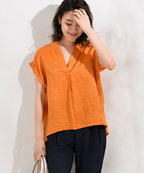 RIVE DROITE（リヴドロワ）の「【洗える】リネンスキッパーシャツ（シャツ/ブラウス・レディース・ホワイト/ブラック/オレンジ/ベージュ/カーキ・FREE）」の6枚目の写真