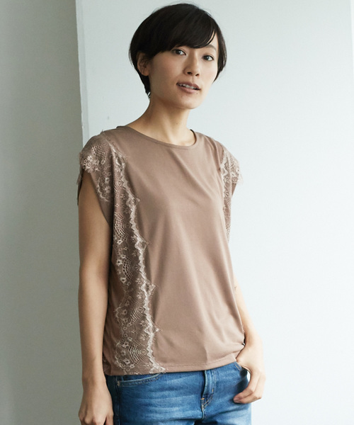 AMERICAN HOLIC(アメリカンホリック)の「・ノースリレース使いゆるプルオーバー(Tシャツ/カットソー・レディース・ブラック/ネイビー/モカ/オフホワイト・FREE)」の1枚目の写真