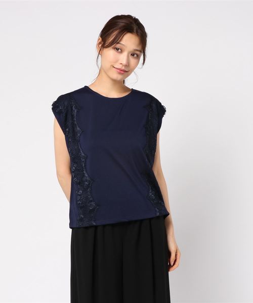 AMERICAN HOLIC(アメリカンホリック)の「・ノースリレース使いゆるプルオーバー(Tシャツ/カットソー・レディース・ブラック/ネイビー/モカ/オフホワイト・FREE)」の4枚目の写真