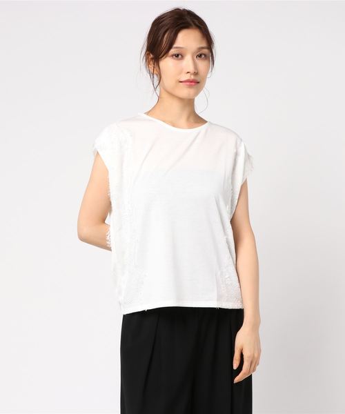 AMERICAN HOLIC(アメリカンホリック)の「・ノースリレース使いゆるプルオーバー(Tシャツ/カットソー・レディース・ブラック/ネイビー/モカ/オフホワイト・FREE)」の2枚目の写真