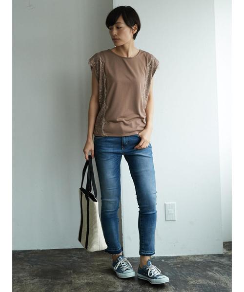 AMERICAN HOLIC(アメリカンホリック)の「・ノースリレース使いゆるプルオーバー(Tシャツ/カットソー・レディース・ブラック/ネイビー/モカ/オフホワイト・FREE)」の11枚目の写真