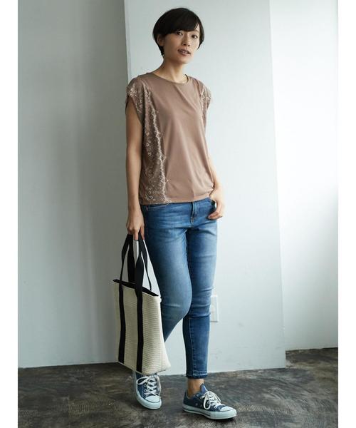 AMERICAN HOLIC(アメリカンホリック)の「・ノースリレース使いゆるプルオーバー(Tシャツ/カットソー・レディース・ブラック/ネイビー/モカ/オフホワイト・FREE)」の12枚目の写真