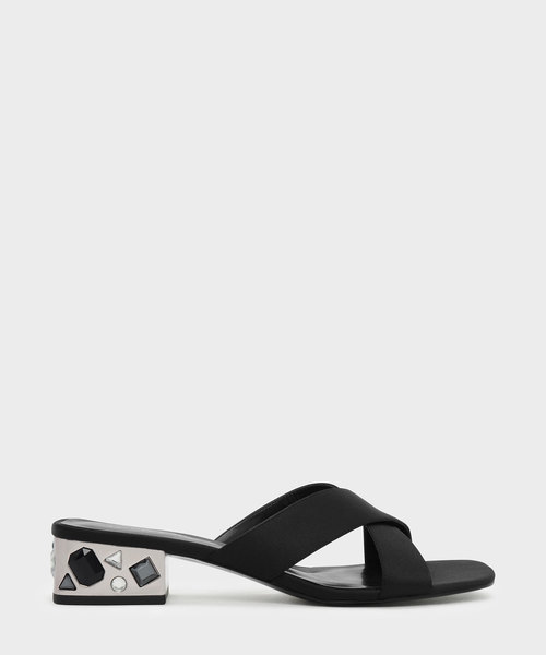 CHARLES & KEITH（チャールズ & キース）の「エンベリッシュヒールミュール / EMBELLISHED HEEL MULES（スリッポン・レディース・ブラック/ブルー・22.5cm/23cm/23.5cm/24.5cm/25cm）」の2枚目の写真