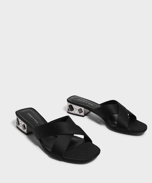 CHARLES & KEITH（チャールズ & キース）の「エンベリッシュヒールミュール / EMBELLISHED HEEL MULES（スリッポン・レディース・ブラック/ブルー・22.5cm/23cm/23.5cm/24.5cm/25cm）」の4枚目の写真