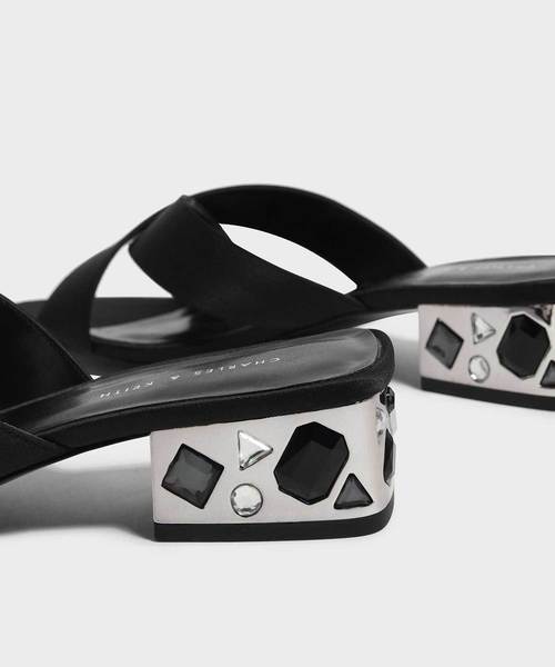 CHARLES & KEITH（チャールズ & キース）の「エンベリッシュヒールミュール / EMBELLISHED HEEL MULES（スリッポン・レディース・ブラック/ブルー・22.5cm/23cm/23.5cm/24.5cm/25cm）」の6枚目の写真