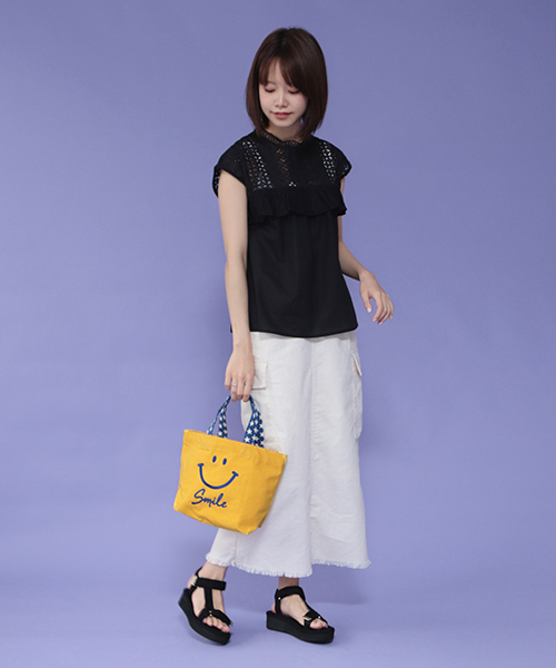 SESTO（セスト）の「tc19ss/刺繍スマイルバック トートバック（トートバッグ・レディース・イエロー/ネイビー/アイボリー/グレー/レッド系その他/イエロー系その他・ONESIZE）」の15枚目の写真