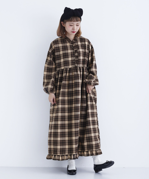 MERLOT（メルロー）の「チェック柄フリルディテールワンピース1757（ワンピース・レディース・ブラウン/レッド/グリーン・FREE）」の6枚目の写真