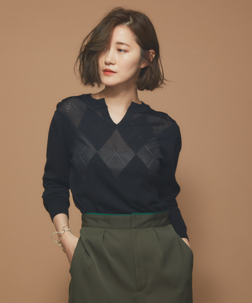 Abahouse Devinette（ドゥヴィネット）の「トーントーンアーガイルニット（ニット/セーター・レディース・ブラック/ベージュ・フリー）」の2枚目の写真