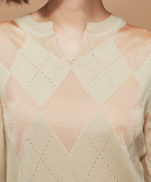 Abahouse Devinette（ドゥヴィネット）の「トーントーンアーガイルニット（ニット/セーター・レディース・ブラック/ベージュ・フリー）」の8枚目の写真