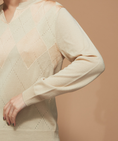 Abahouse Devinette（ドゥヴィネット）の「トーントーンアーガイルニット（ニット/セーター・レディース・ブラック/ベージュ・フリー）」の6枚目の写真