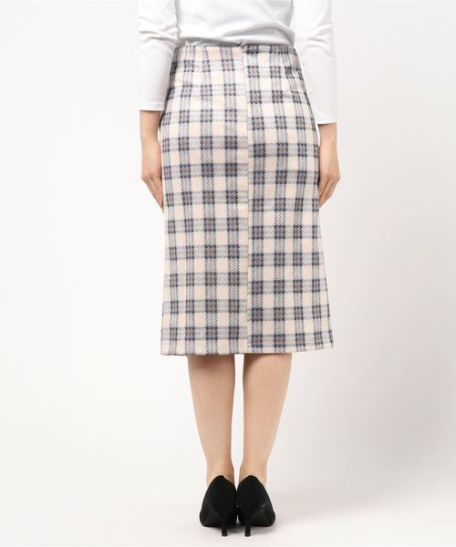 KOBE LETTUCE(コウベレタス)の「スリット入りチェック柄タイトスカート(スカート・レディース・ブラウン/サックスブルー・S/M)」の4枚目の写真