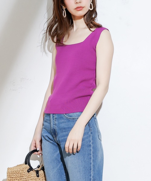 natural couture（ナチュラルクチュール）の「きれいめスクエアニットタンク（ニット/セーター・レディース・ブラック/ベージュ/パープル/オレンジ/グリーン系その他/ブラウン・FREE）」の5枚目の写真