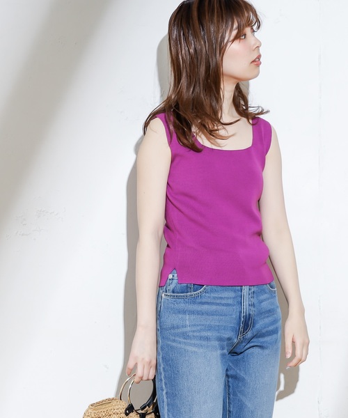 natural couture（ナチュラルクチュール）の「きれいめスクエアニットタンク（ニット/セーター・レディース・ブラック/ベージュ/パープル/オレンジ/グリーン系その他/ブラウン・FREE）」の16枚目の写真