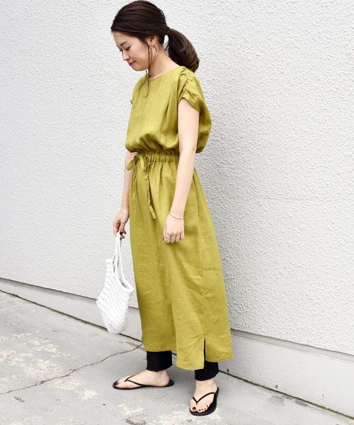 liflattie ships（リフラティ シップス）の「liflattie ships:リネンギャザーロングワンピース◇（ワンピース・レディース・ライトグリーン/ネイビー・SMALL/MEDIUM）」の10枚目の写真