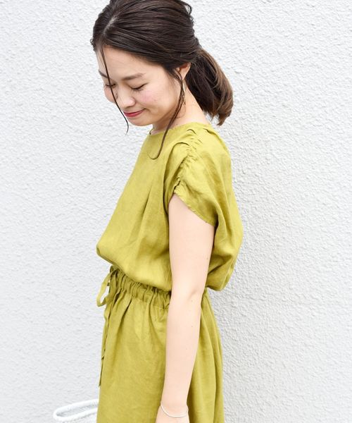 liflattie ships（リフラティ シップス）の「liflattie ships:リネンギャザーロングワンピース◇（ワンピース・レディース・ライトグリーン/ネイビー・SMALL/MEDIUM）」の13枚目の写真