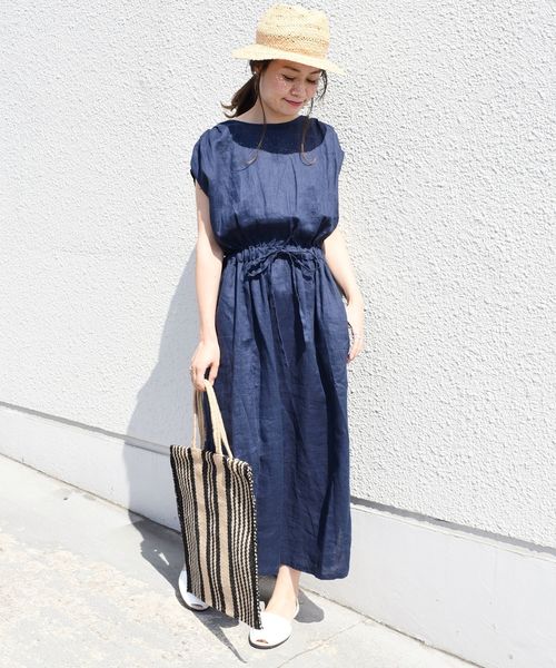 liflattie ships（リフラティ シップス）の「liflattie ships:リネンギャザーロングワンピース◇（ワンピース・レディース・ライトグリーン/ネイビー・SMALL/MEDIUM）」の8枚目の写真