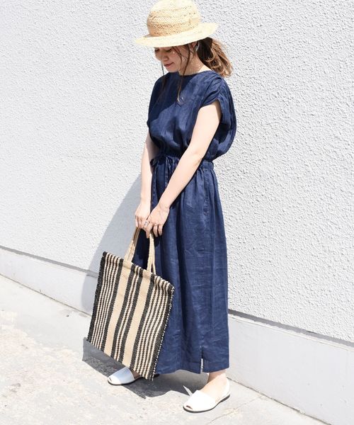 liflattie ships（リフラティ シップス）の「liflattie ships:リネンギャザーロングワンピース◇（ワンピース・レディース・ライトグリーン/ネイビー・SMALL/MEDIUM）」の11枚目の写真