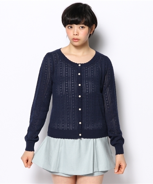 one after another NICE CLAUP（ワンアフターアナザーナイスクラップ）の「【ナイスクラップ】すかし柄カーディガン（カーディガン/ボレロ・レディース・ネイビー/アイボリー/ピンク/ミント・FREE）」の4枚目の写真