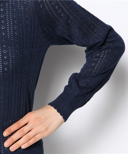 one after another NICE CLAUP（ワンアフターアナザーナイスクラップ）の「【ナイスクラップ】すかし柄カーディガン（カーディガン/ボレロ・レディース・ネイビー/アイボリー/ピンク/ミント・FREE）」の5枚目の写真