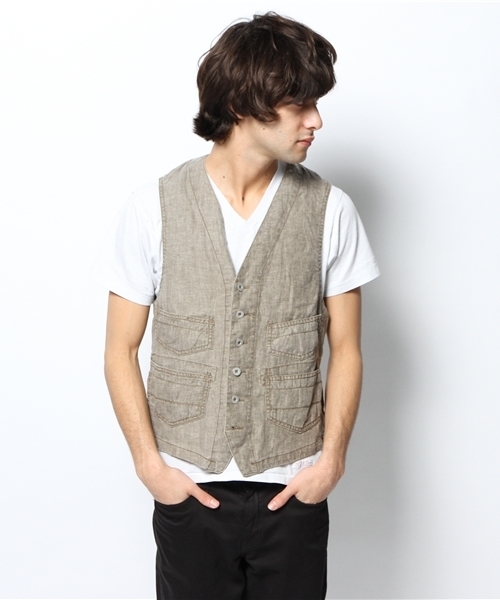 goa(ゴア)の「コットンリネンレイルマンベスト(ベスト・メンズ・グレー系その他/カーキブラウン・1/2)」の1枚目の写真