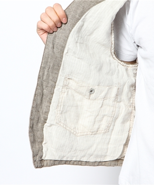 goa(ゴア)の「コットンリネンレイルマンベスト(ベスト・メンズ・グレー系その他/カーキブラウン・1/2)」の3枚目の写真