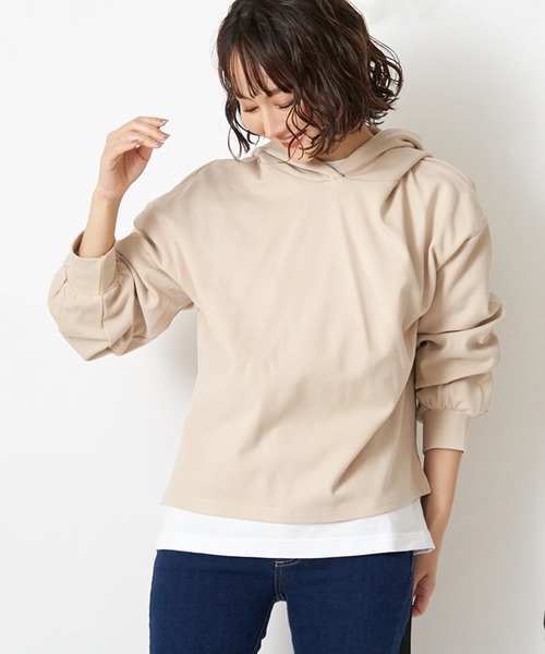 STYLEBLOCK(スタイルブロック)の「とろみ素材ダブルフェイスジャージーパーカー(パーカー・レディース・ライトベージュ/ブラック系その他/ブルー系その他/モカ・M)」の4枚目の写真