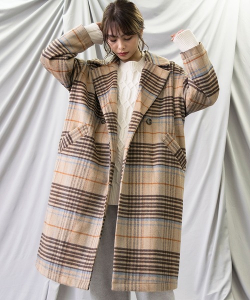 チェック柄 ダブルブレスト チェスターコート チェック柄 ダブルブレスト チェスターコートリバーシブルLARDINI