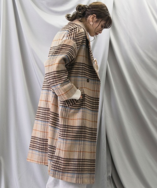 チェック柄ダブルブレストコート 今季 新作 Mila Owen チェック柄