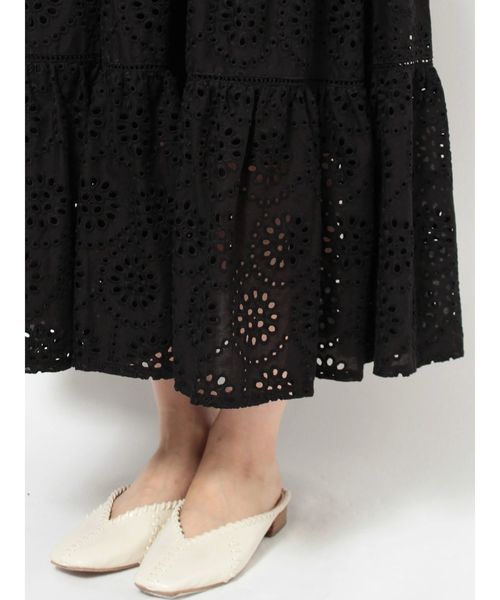 【新品】UngridカットワークレースワンピースF 黒アングリッドインナー付き カットワークレースオフショルワンピース[品番：MKSW0056970