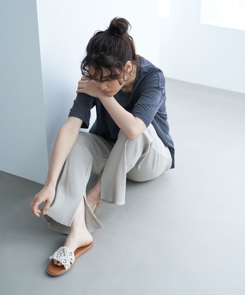 AMERICAN HOLIC（アメリカンホリック）の「カットリブリラックスパンツ　＊（その他パンツ・レディース・ブラック/アイボリー/グレイッシュベージュ・M/L）」の5枚目の写真