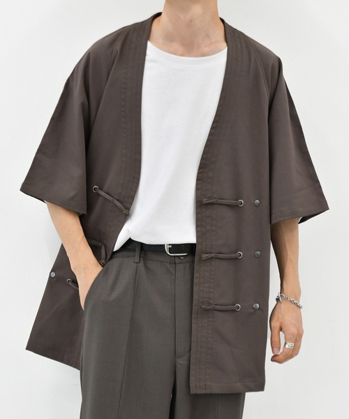 kutir（クティール）の「チャイナシャツ（シャツ/ブラウス・メンズ・ダークブラウン/オフホワイト/ライトグリーン・MEDIUM/LARGE）」の3枚目の写真