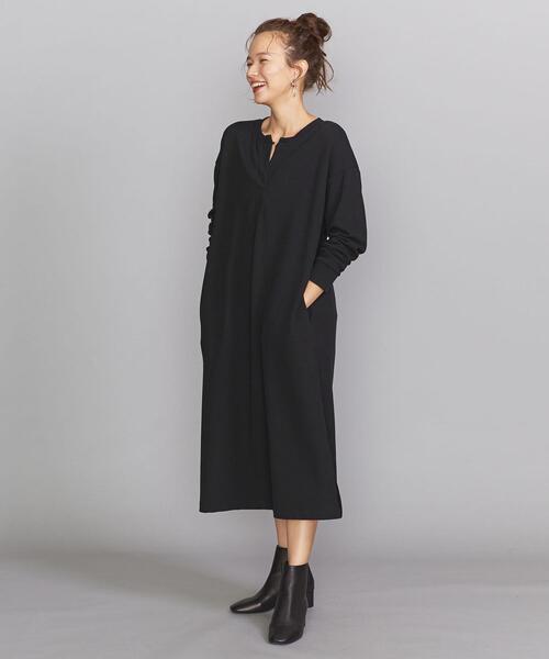 BEAUTY&YOUTH UNITED ARROWS(ビューティーアンドユースユナイテッドアローズ)の「BY ダンボールスキッパーネックサイドスリットワンピース(ワンピース・レディース・モカ/ブラック・FREE)」の2枚目の写真