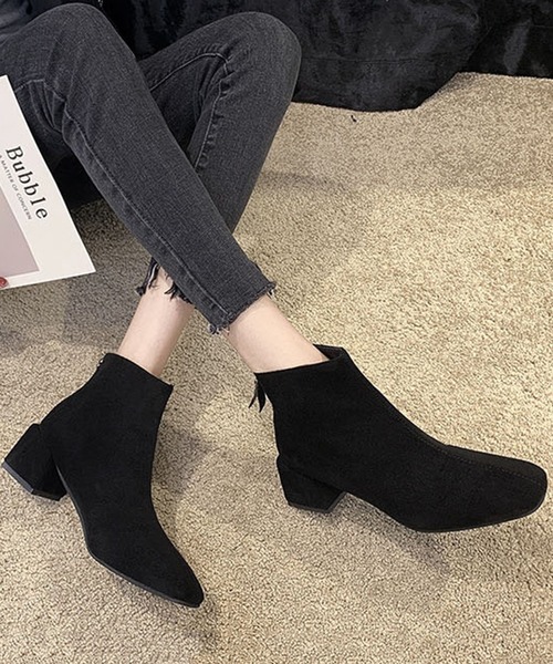 裏起毛スクエアショートブーツ