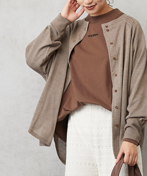 PUAL CE CIN（ピュアルセシン）の「イタリア糸プチボトルネックカーディガン（カーディガン/ボレロ・レディース・レッド/ベージュ/ネイビー/グリーン・FREE）」の2枚目の写真