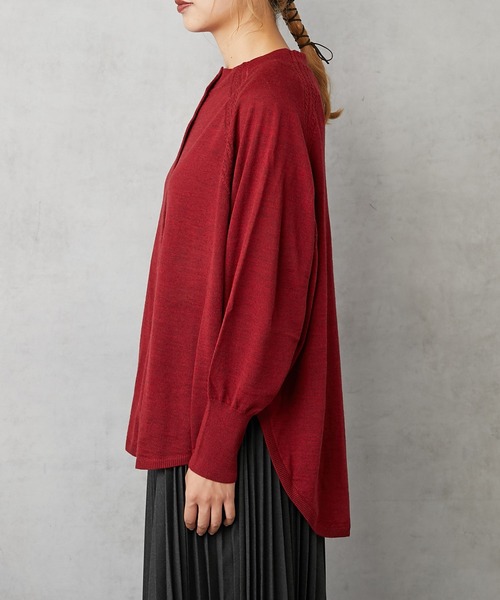 PUAL CE CIN（ピュアルセシン）の「イタリア糸プチボトルネックカーディガン（カーディガン/ボレロ・レディース・レッド/ベージュ/ネイビー/グリーン・FREE）」の8枚目の写真