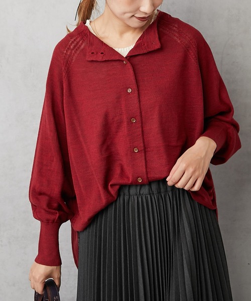 PUAL CE CIN（ピュアルセシン）の「イタリア糸プチボトルネックカーディガン（カーディガン/ボレロ・レディース・レッド/ベージュ/ネイビー/グリーン・FREE）」の10枚目の写真